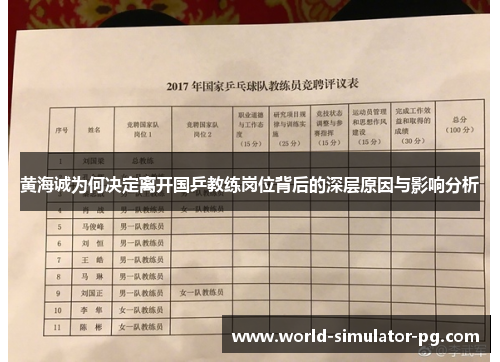 黄海诚为何决定离开国乒教练岗位背后的深层原因与影响分析 黄海诚为何决定离开国乒教练岗位背后的深层原因与影响分析