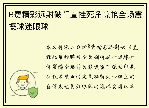 B费精彩远射破门直挂死角惊艳全场震撼球迷眼球